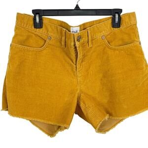 Gap Womens Fine Wale Mustard Yellow Corduroy Shorts Raw Hem Stretch Mid Rise 12